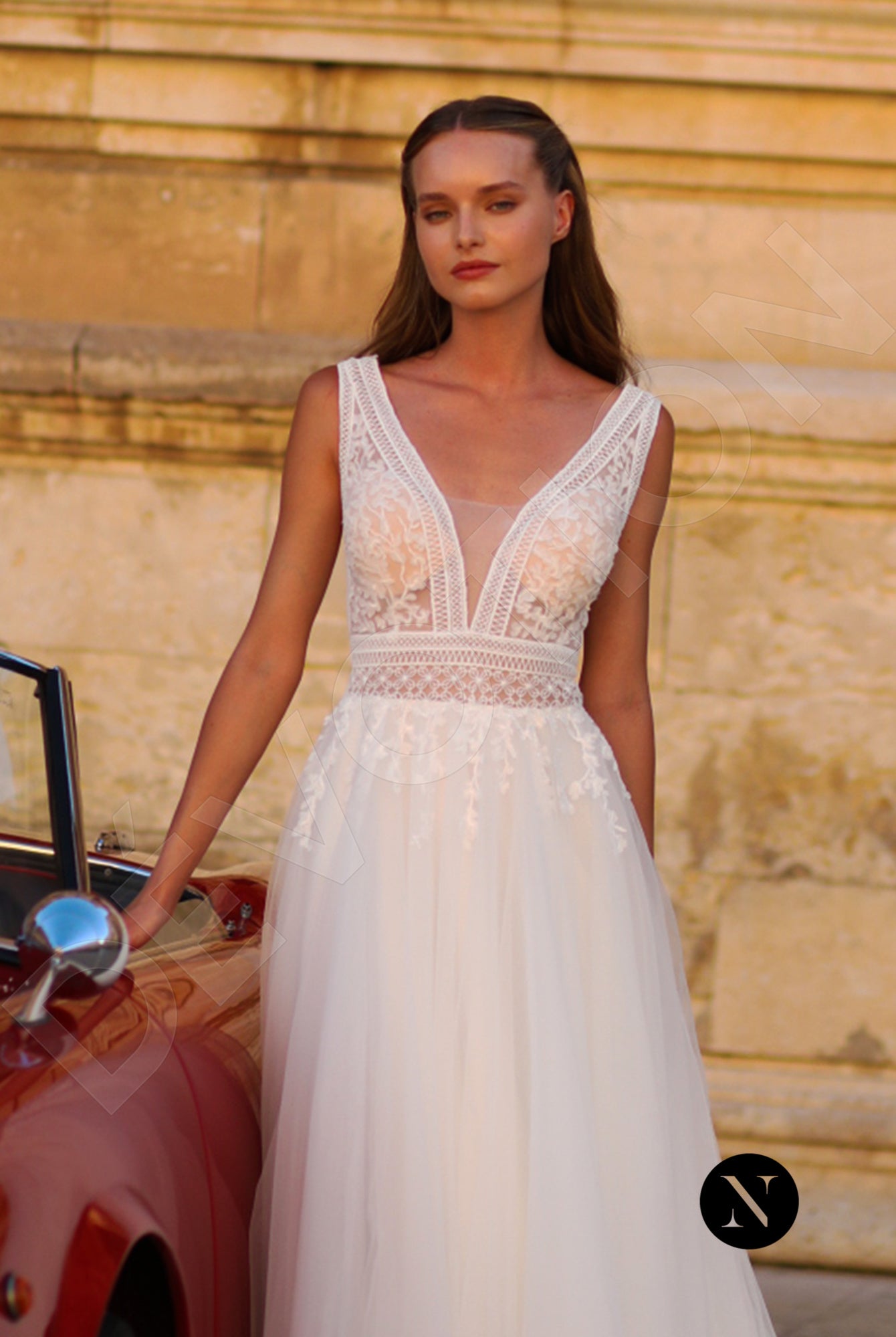 Scarlette A-line Deep V-neck Ivory Wedding dress