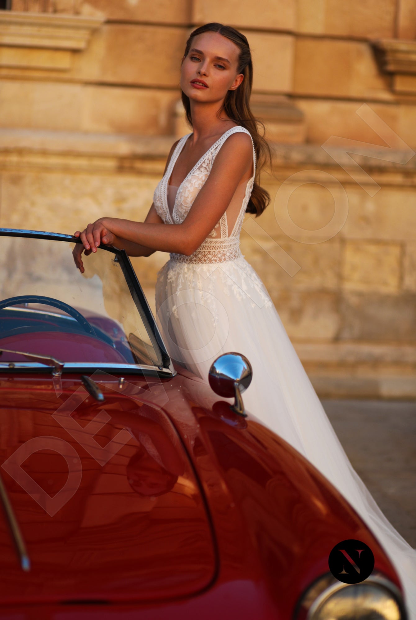 Scarlette A-line Deep V-neck Ivory Wedding dress