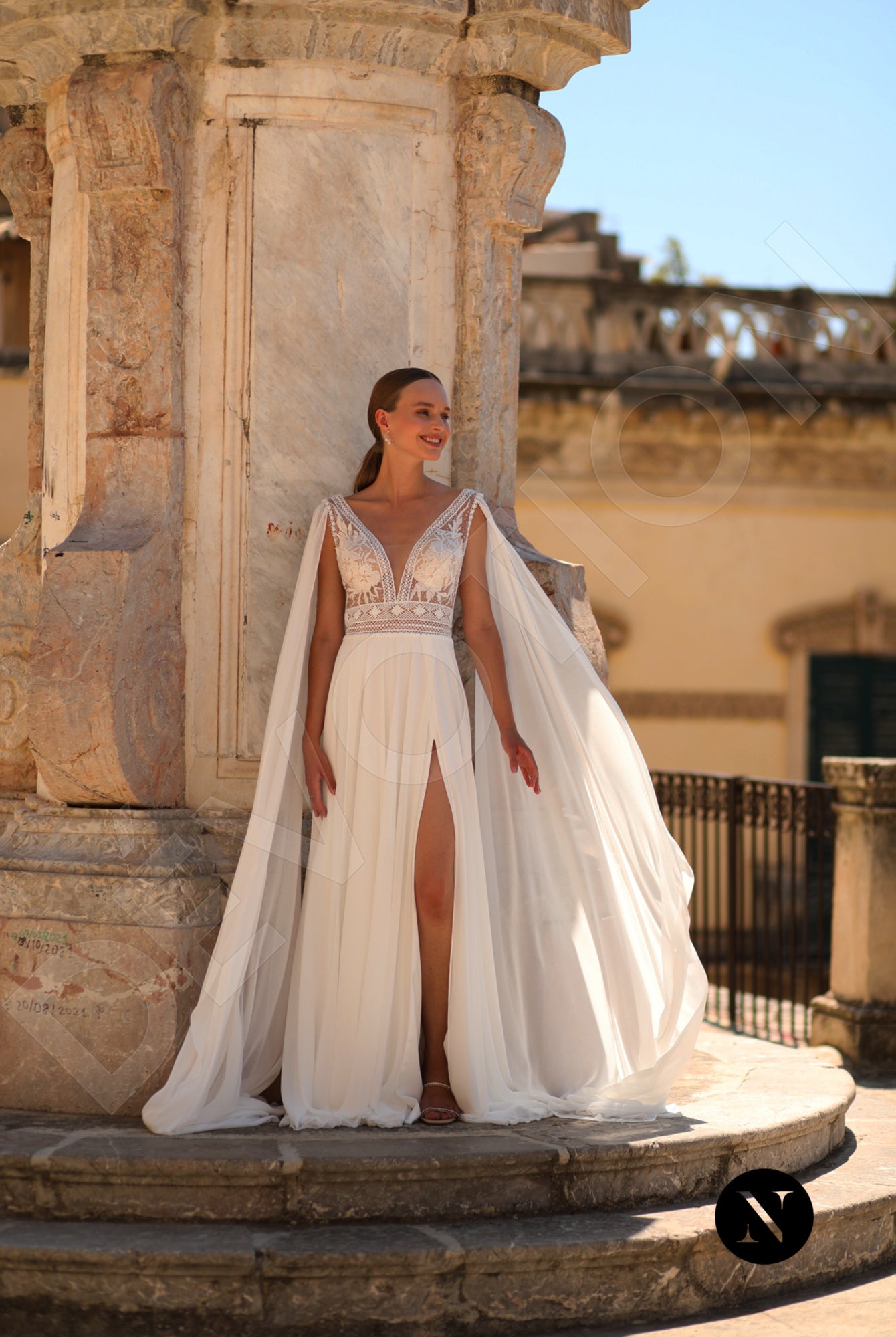 Verginia A-line Deep V-neck Ivory Wedding dress