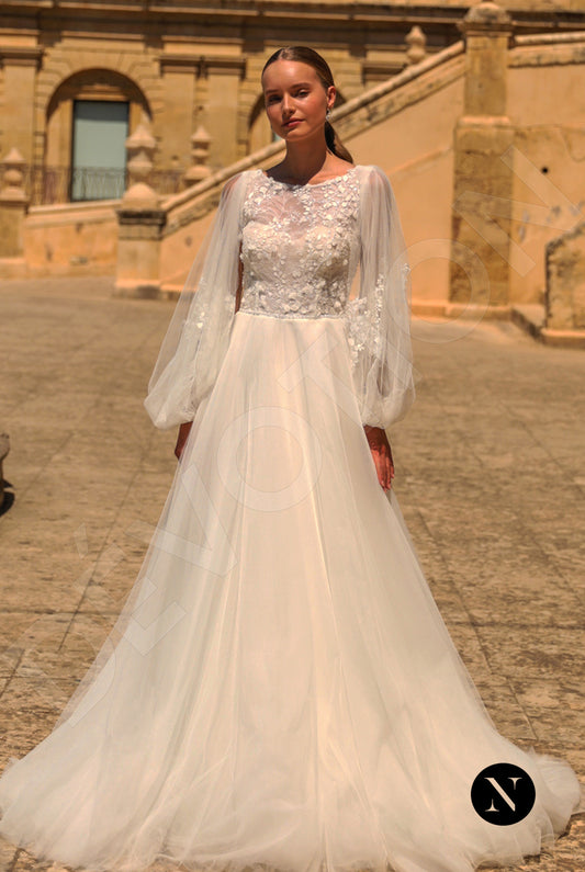 Jenna A-line Boat/Bateau Ivory Wedding dress