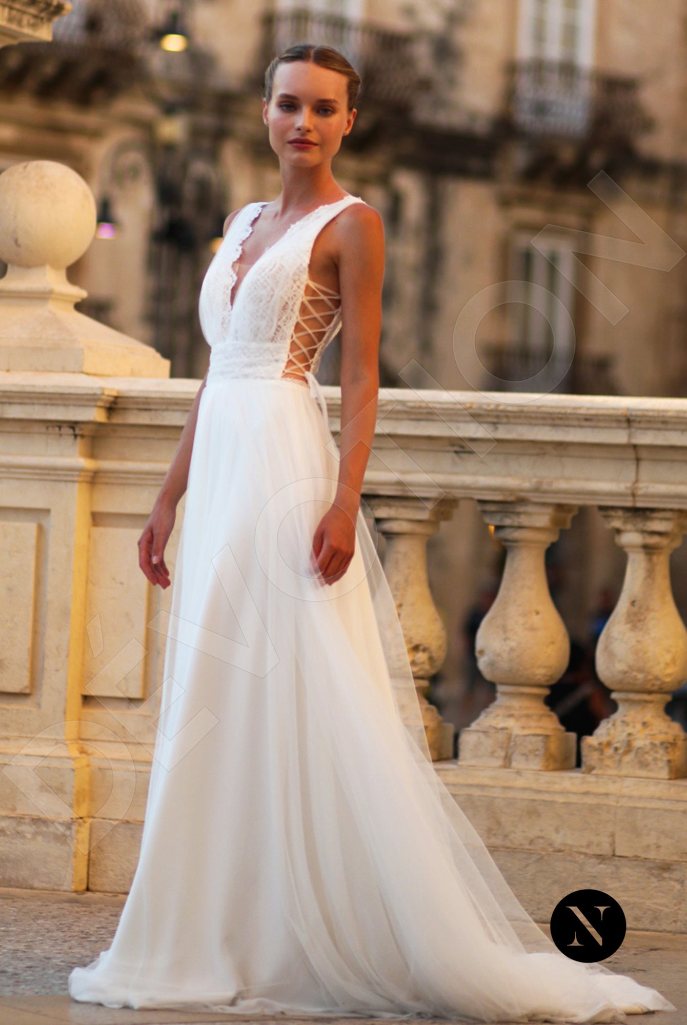 Lindeas A-line Deep V-neck Ivory Wedding dress