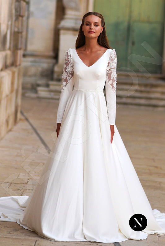 Roxana A-line V-neck Ivory Wedding dress