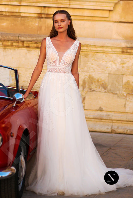 Scarlette A-line Deep V-neck Ivory Wedding dress