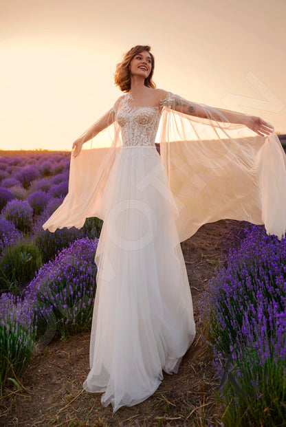 Area A-line Illusion Off White Wedding dress