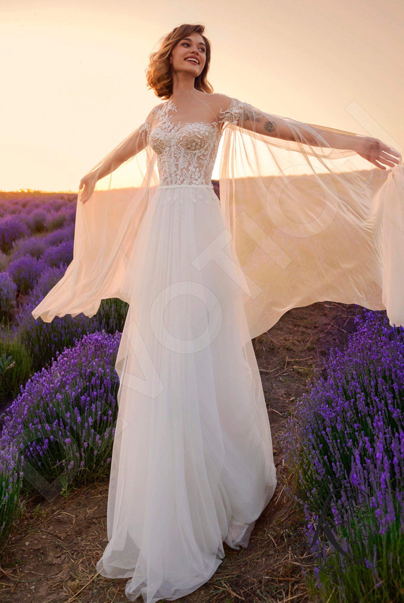 Area A-line Illusion Off White Wedding dress