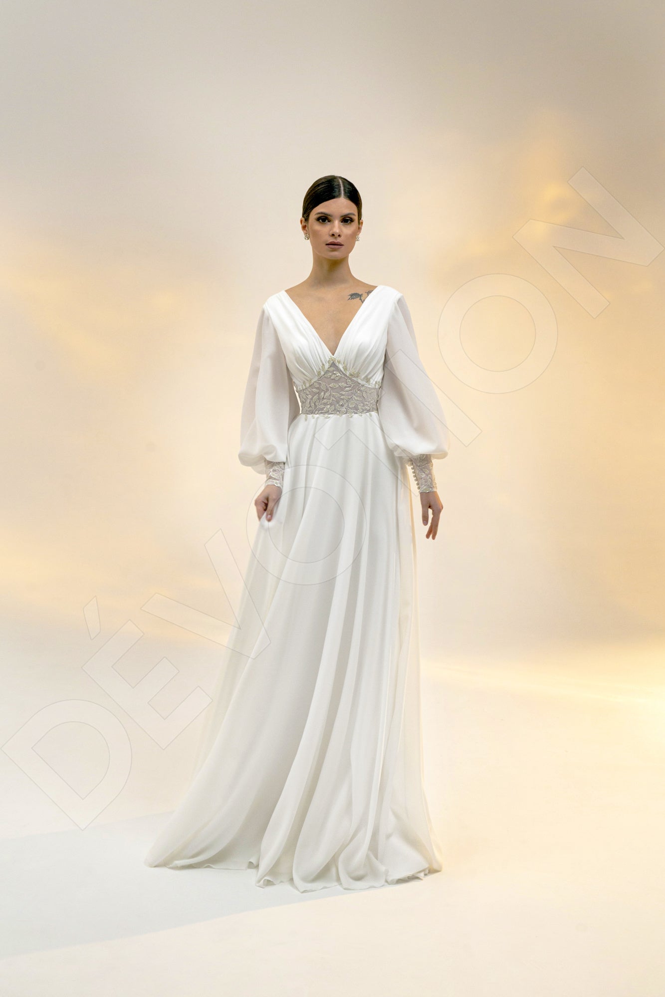 Afinea A-line V-neck Light Ivory Wedding dress