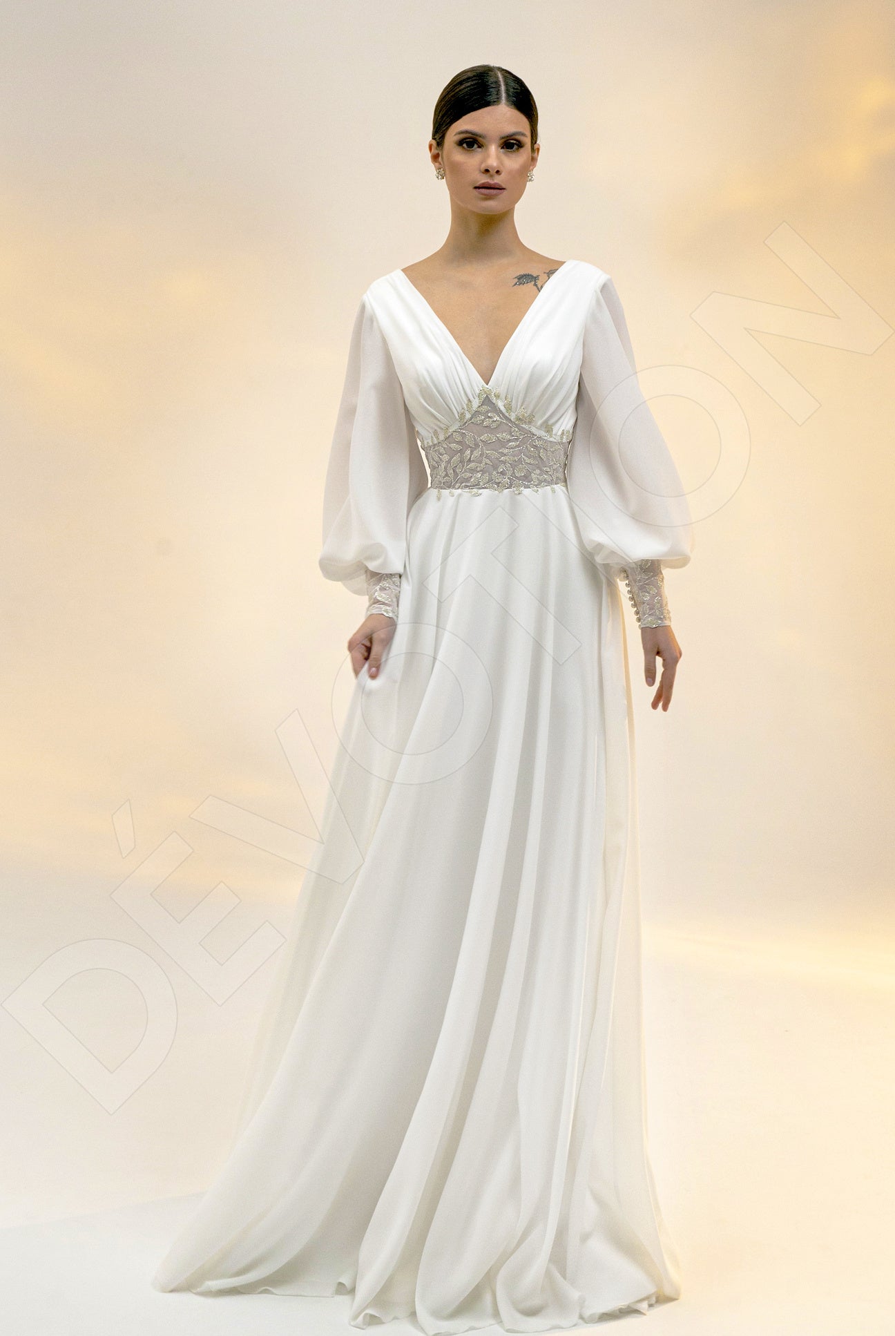 Afinea A-line V-neck Light Ivory Wedding dress