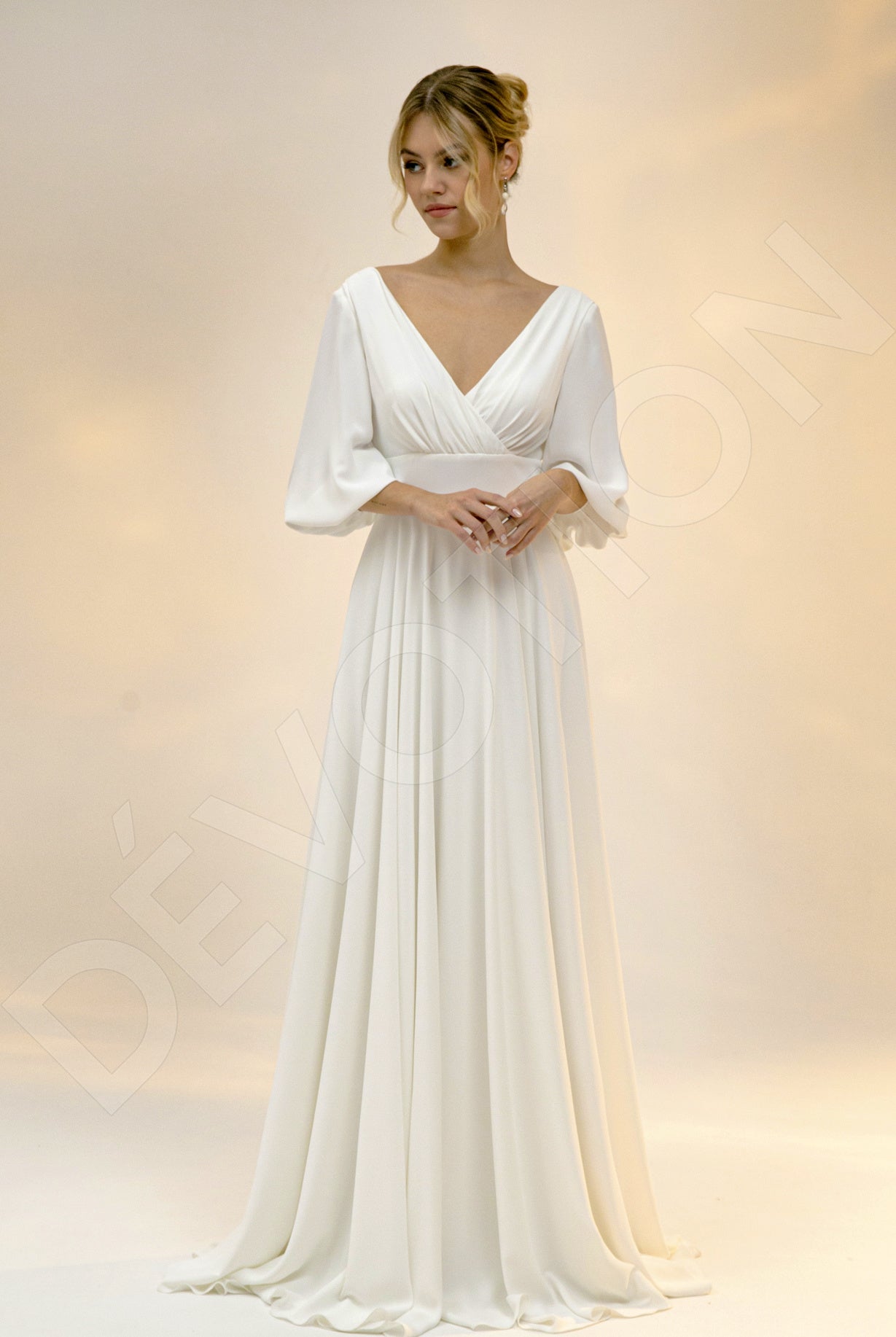 Odetta A-line V-neck Light Ivory Wedding dress