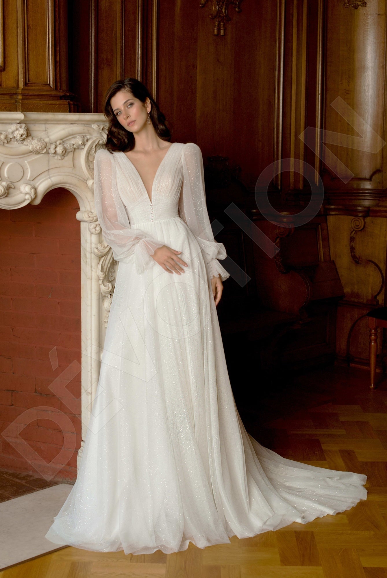 Harley A-line Deep V-Neck Off White Wedding dress