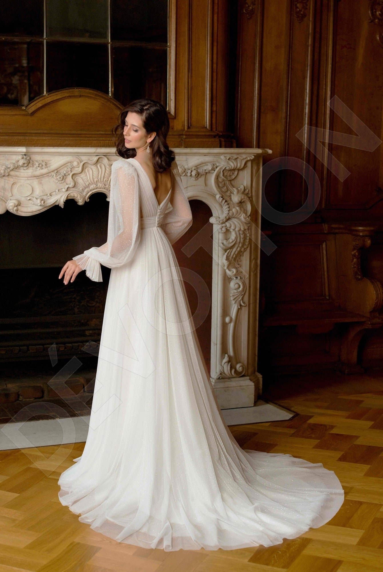 Harley A-line Deep V-Neck Off White Wedding dress