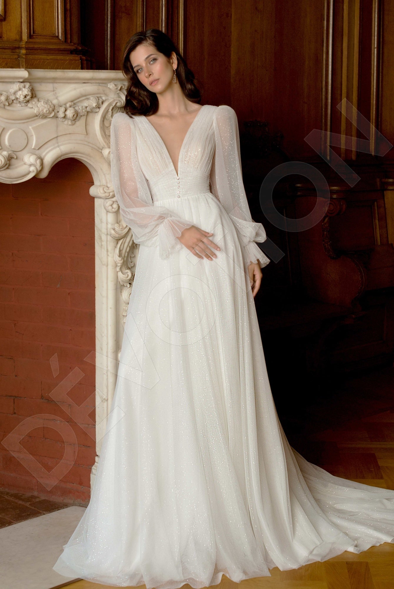 Harley A-line Deep V-Neck Off White Wedding dress