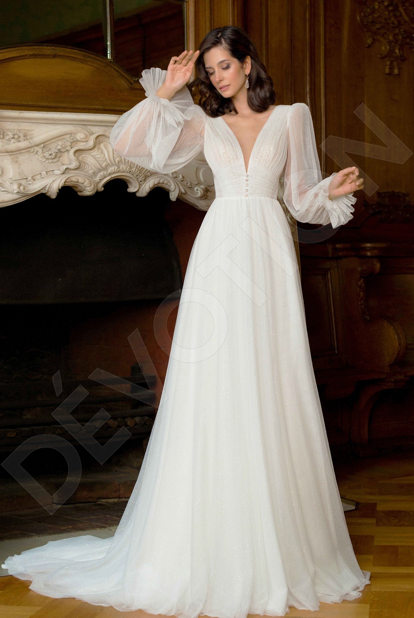 Harley A-line Deep V-Neck Off White Wedding dress