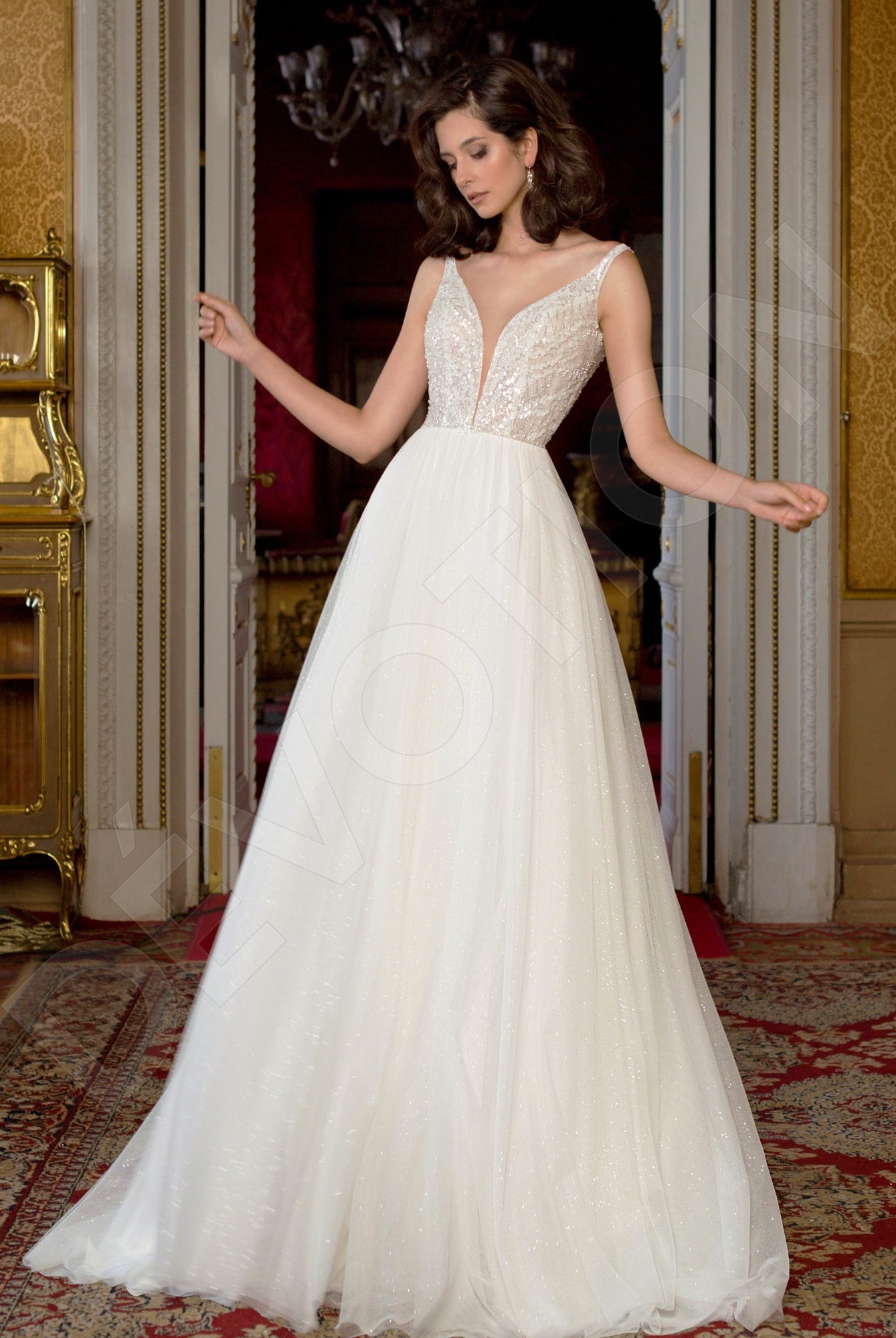 Safiana A-line Deep V-Neck Off White Wedding dress