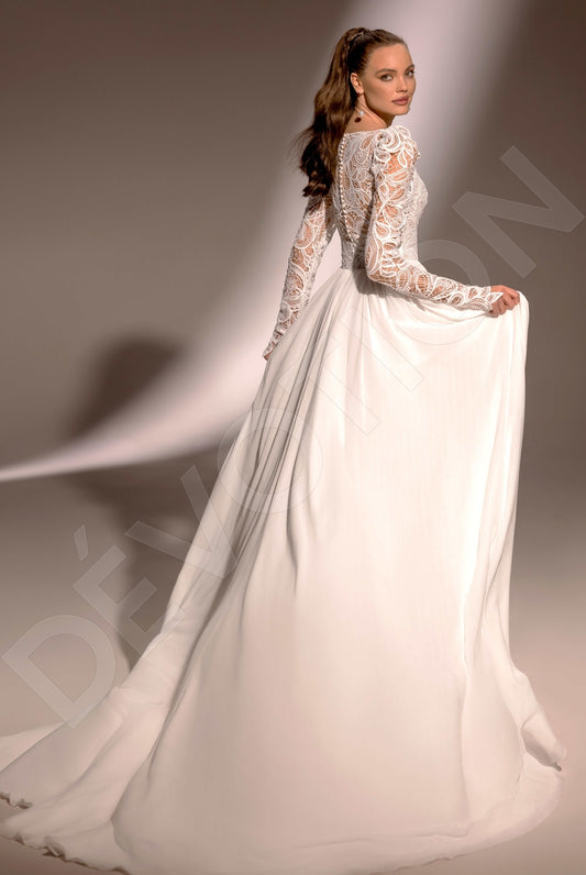 Aleni A-line Jewel Ivory Wedding dress