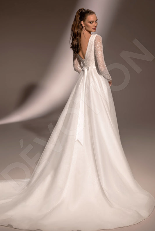 Amia A-line Deep V-neck Ivory Wedding dress