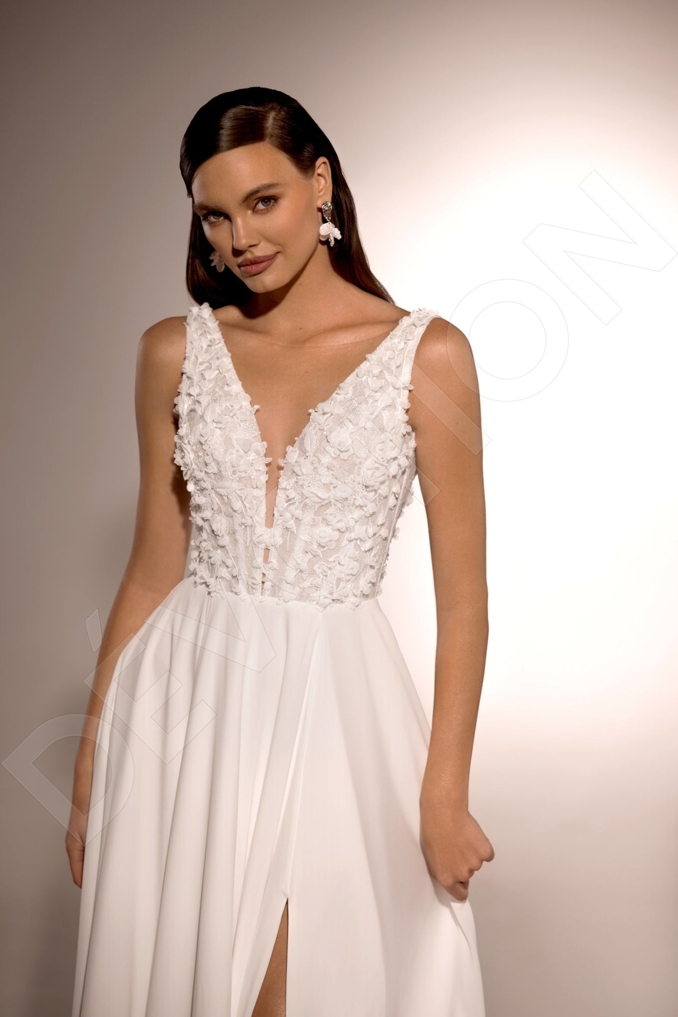 Floralie A-line Deep V-neck Ivory Wedding dress