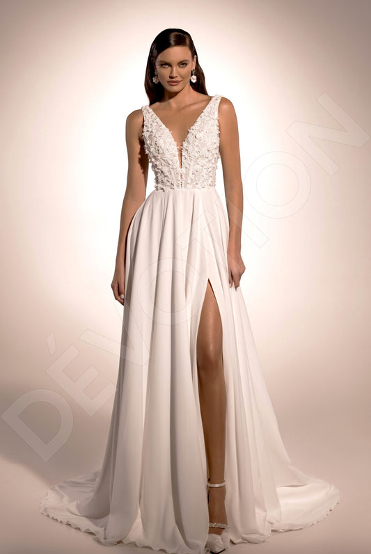 Floralie A-line Deep V-neck Ivory Wedding dress