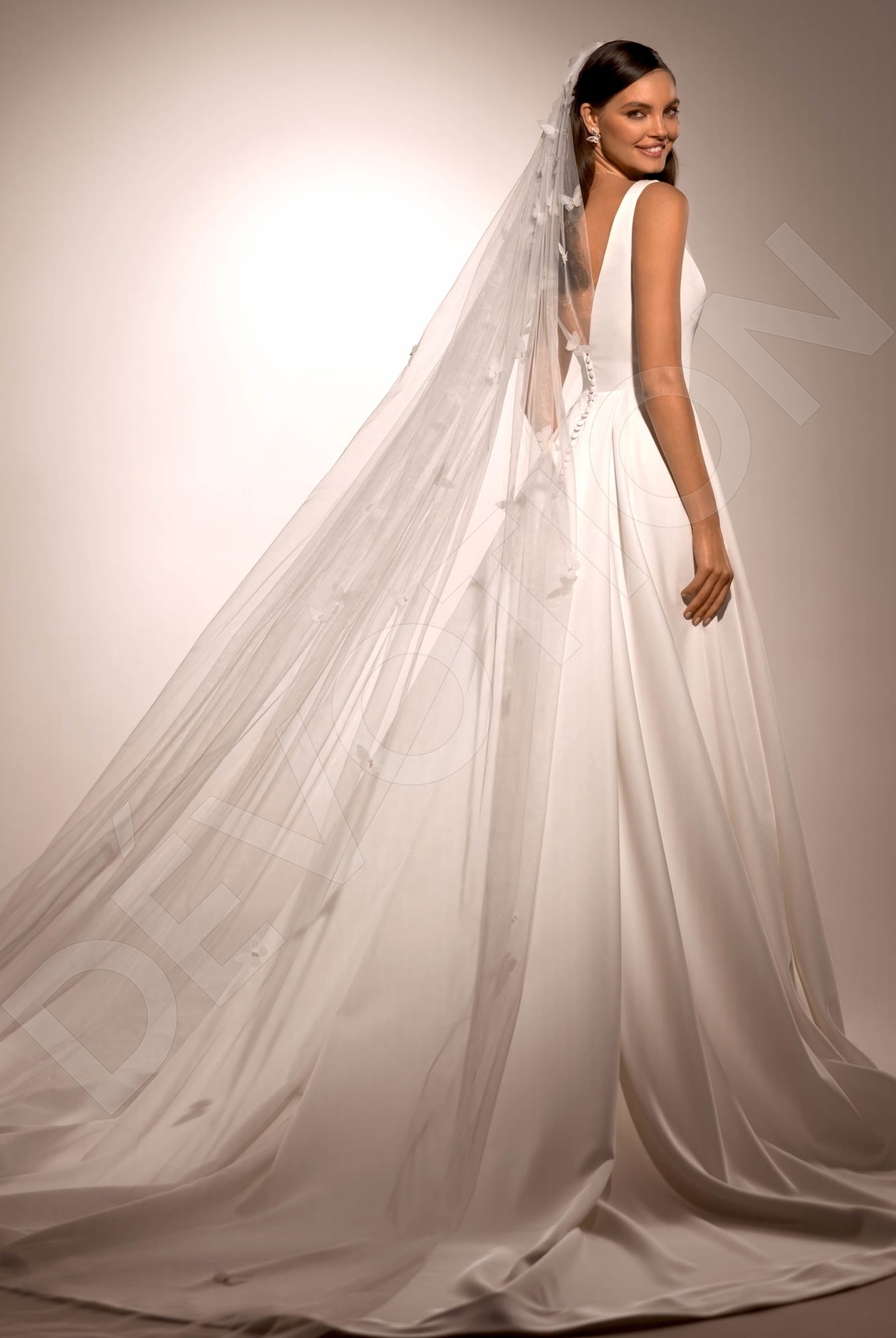 Leon A-line Deep V-neck Ivory Wedding dress