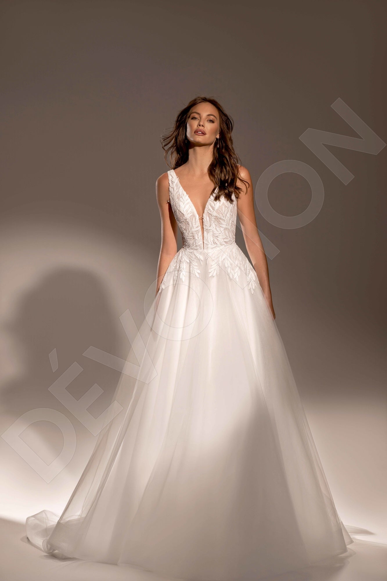 Madonna A-line Deep V-neck Ivory Wedding dress