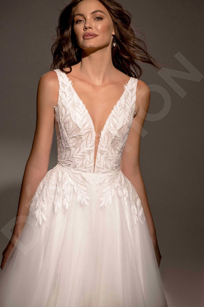 Madonna A-line Deep V-neck Ivory Wedding dress