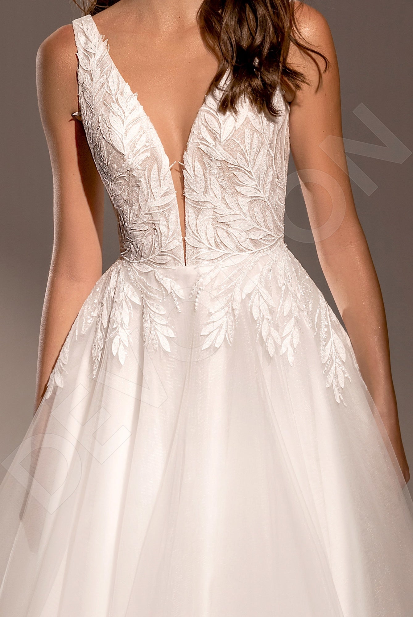 Madonna A-line Deep V-neck Ivory Wedding dress