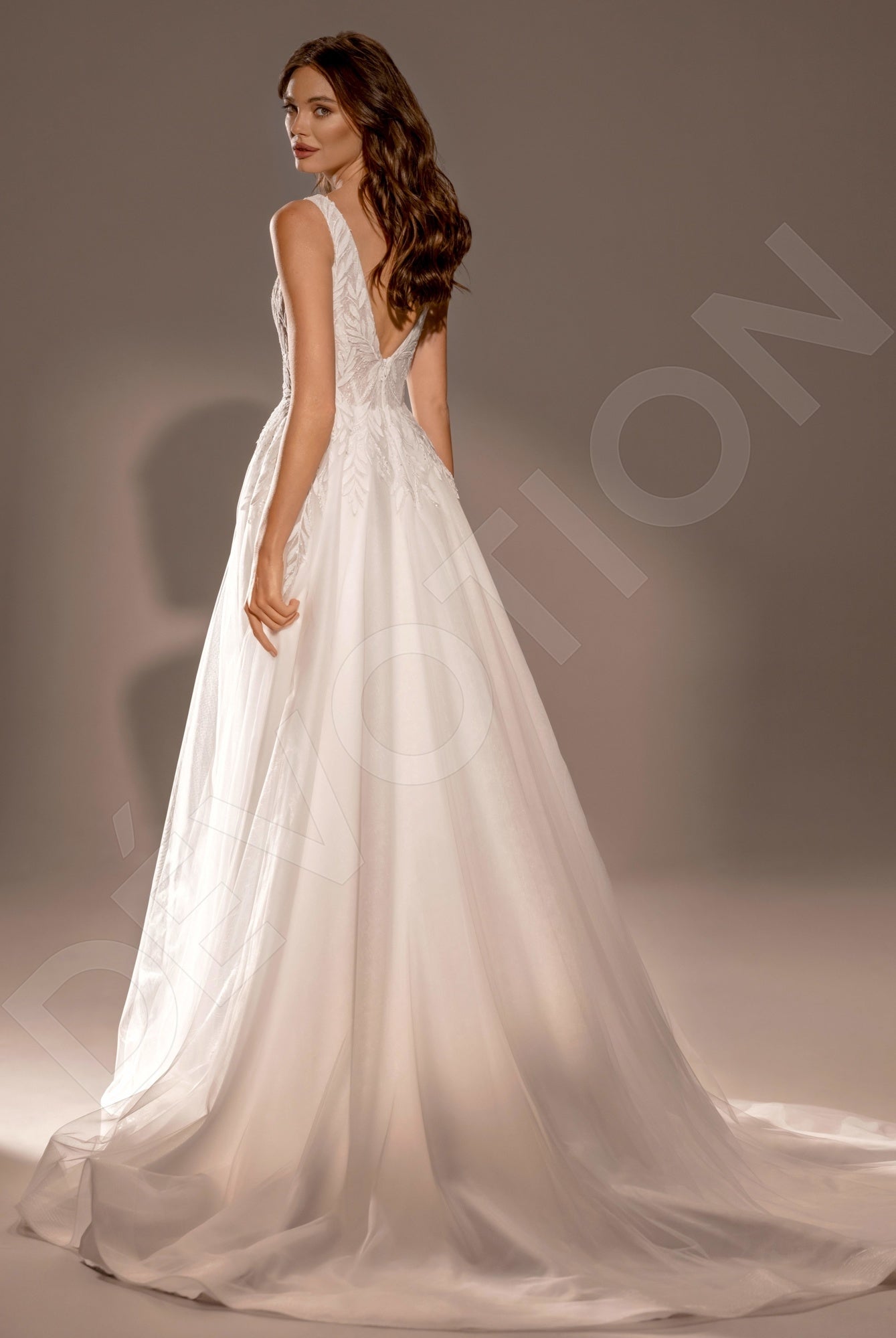 Madonna A-line Deep V-neck Ivory Wedding dress