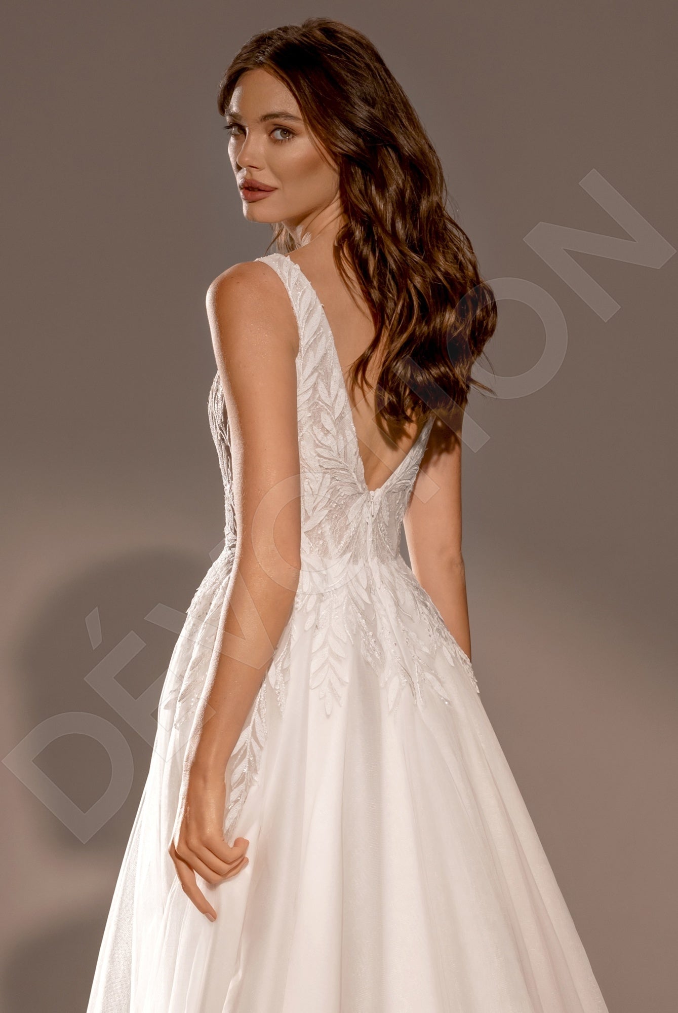 Madonna A-line Deep V-neck Ivory Wedding dress