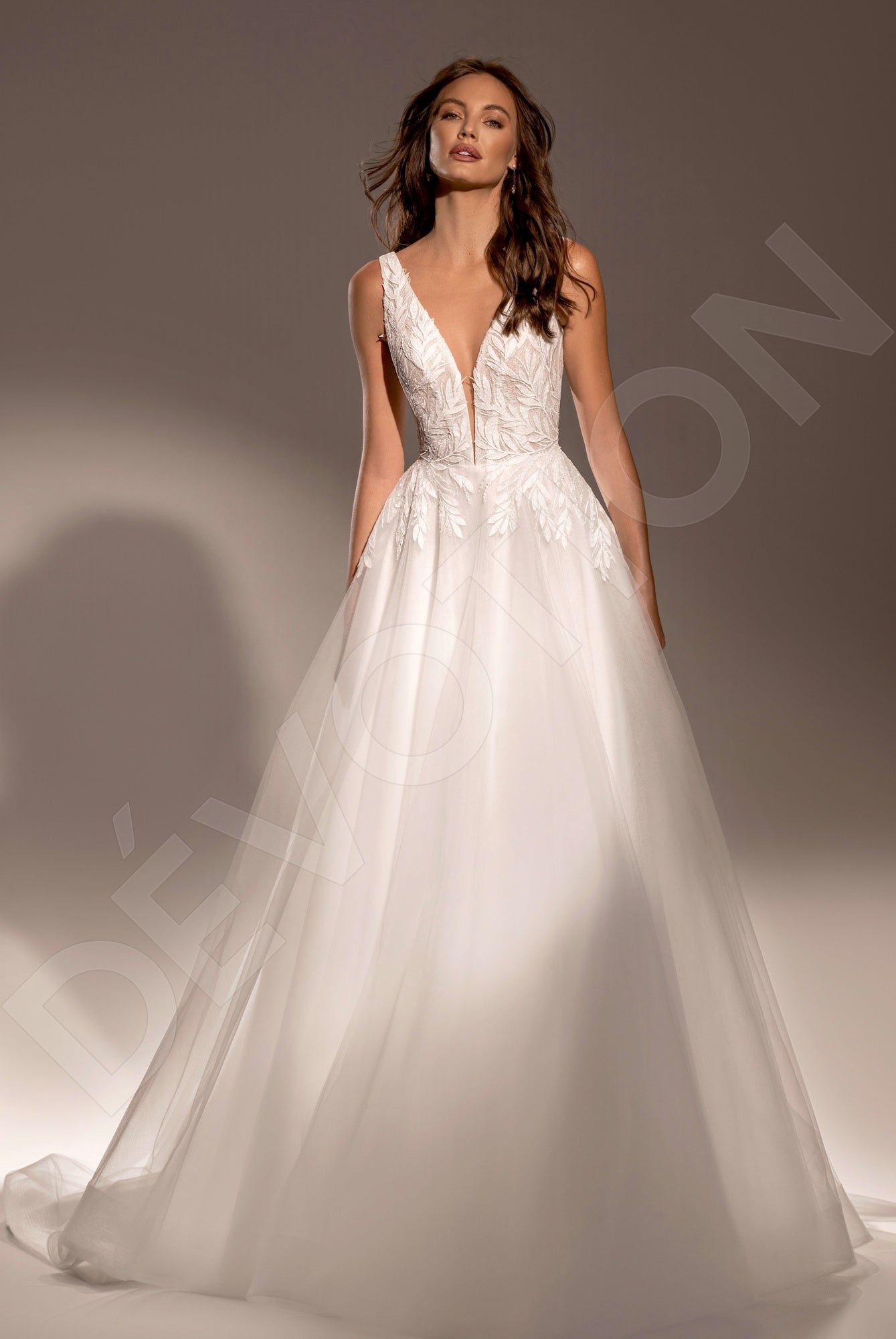 Madonna A-line Deep V-neck Ivory Wedding dress