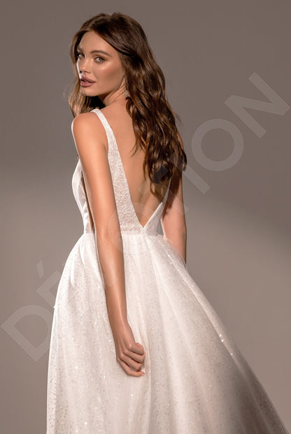 Monela A-line Deep V-neck Ivory Wedding dress