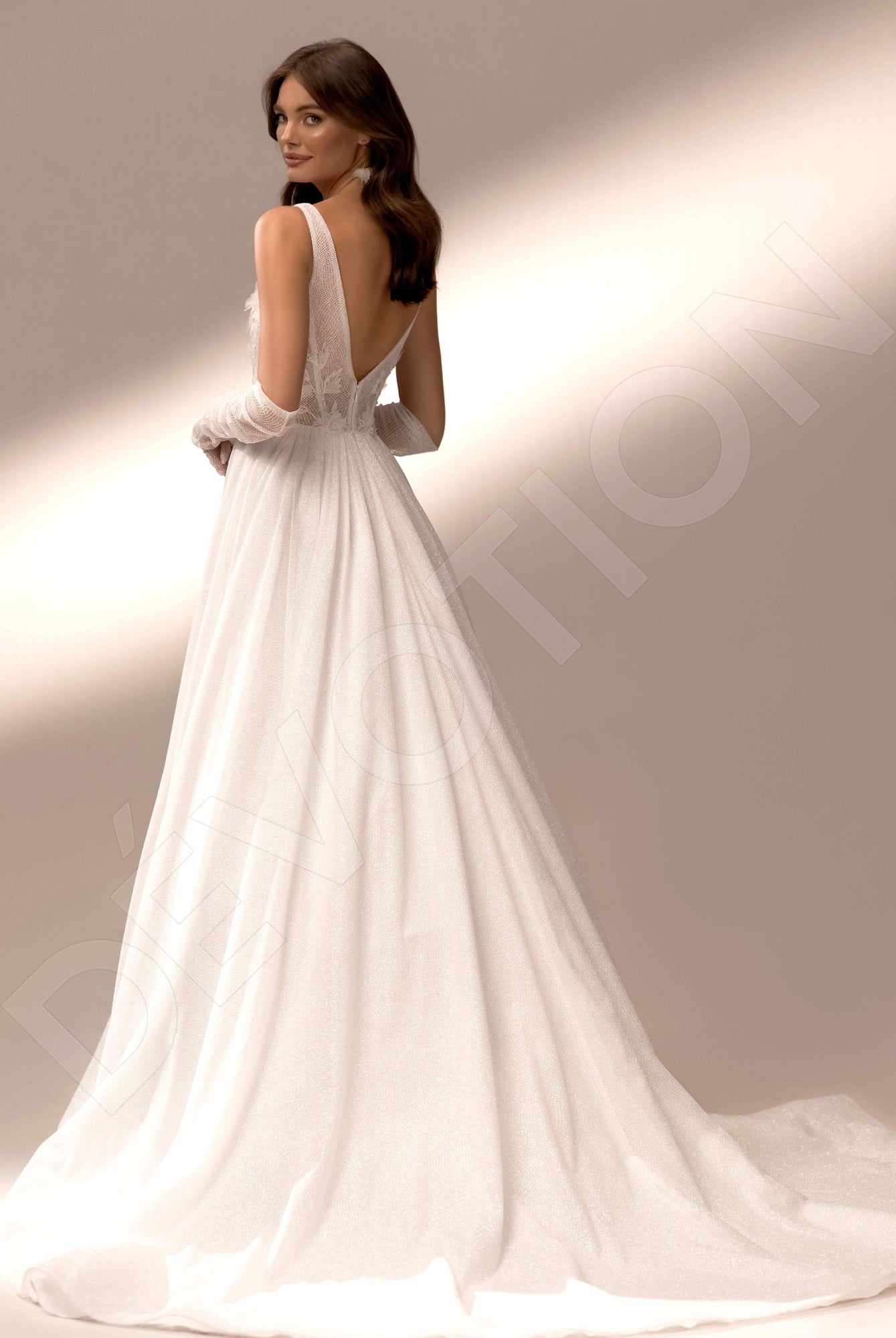 Olya A-line Deep V-neck Ivory Wedding dress