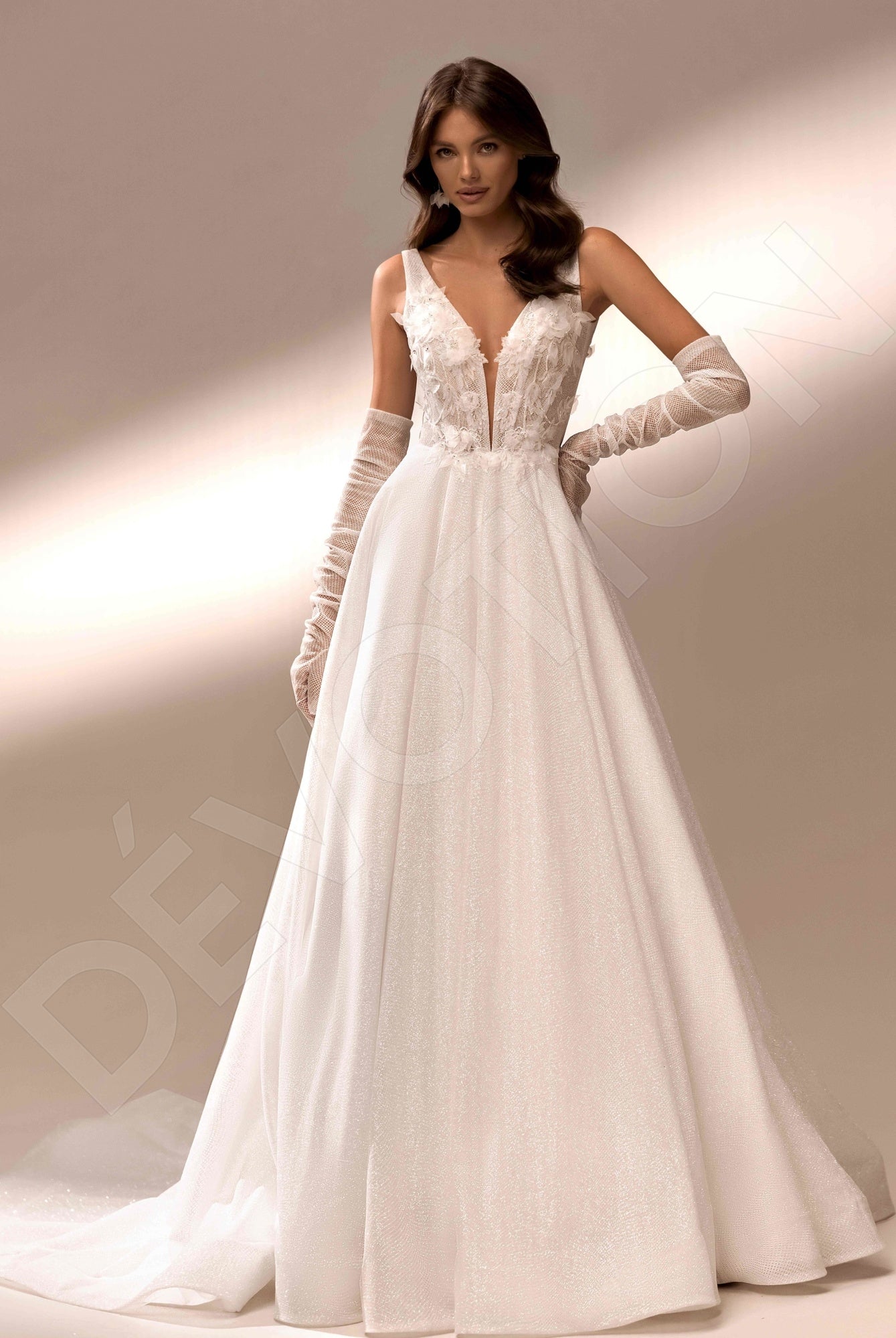 Olya A-line Deep V-neck Ivory Wedding dress