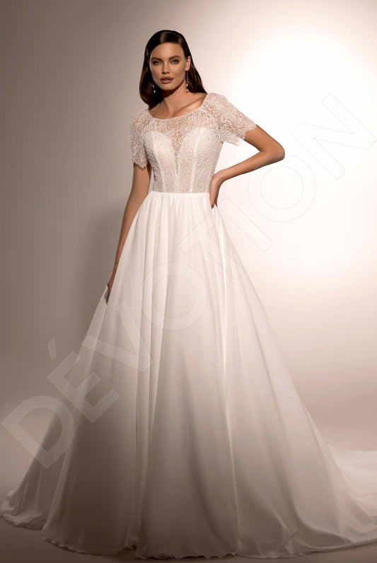 Ria A-line Jewel Ivory Wedding dress