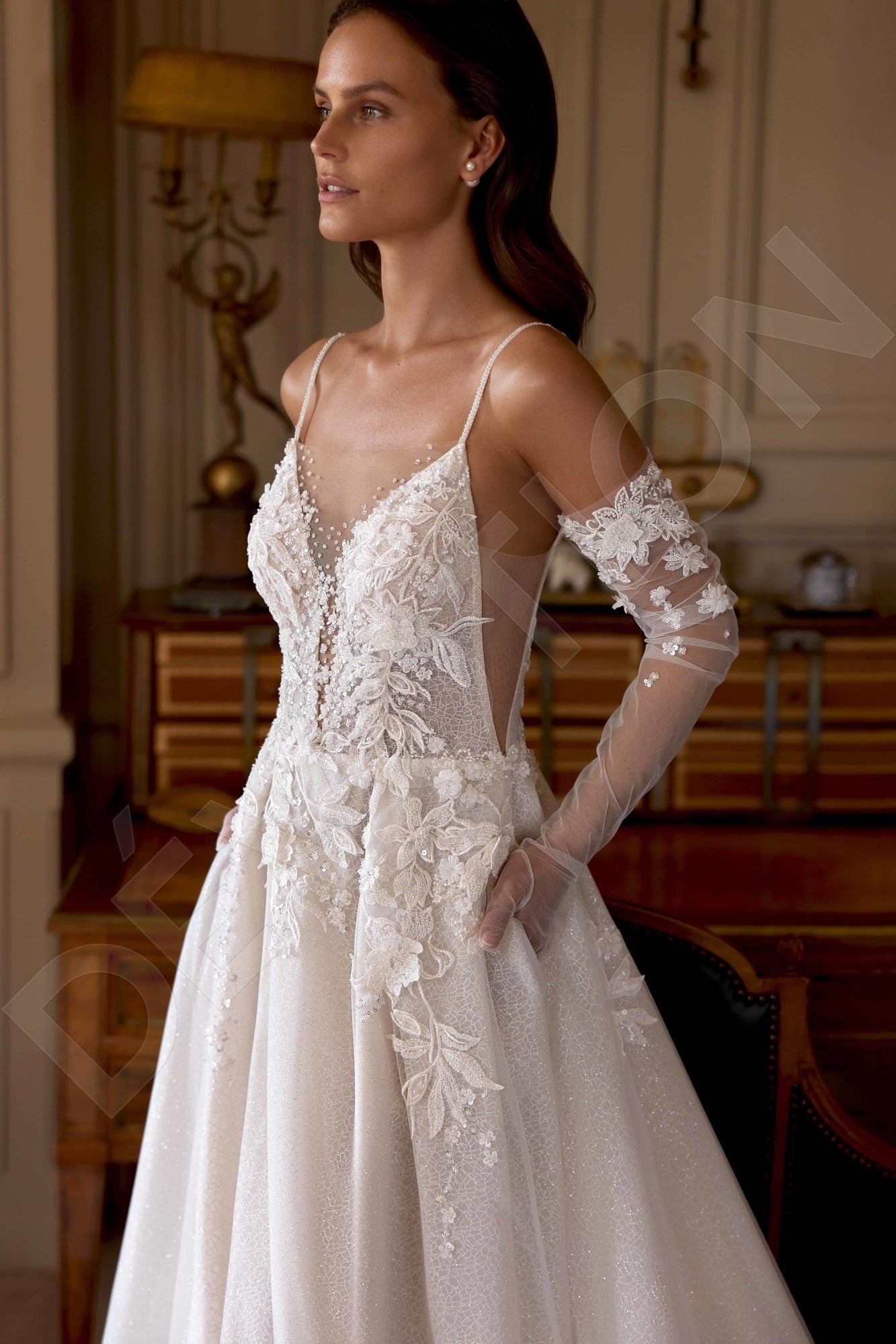 Dorinele A-line Illusion Ivory/Nude Wedding dress