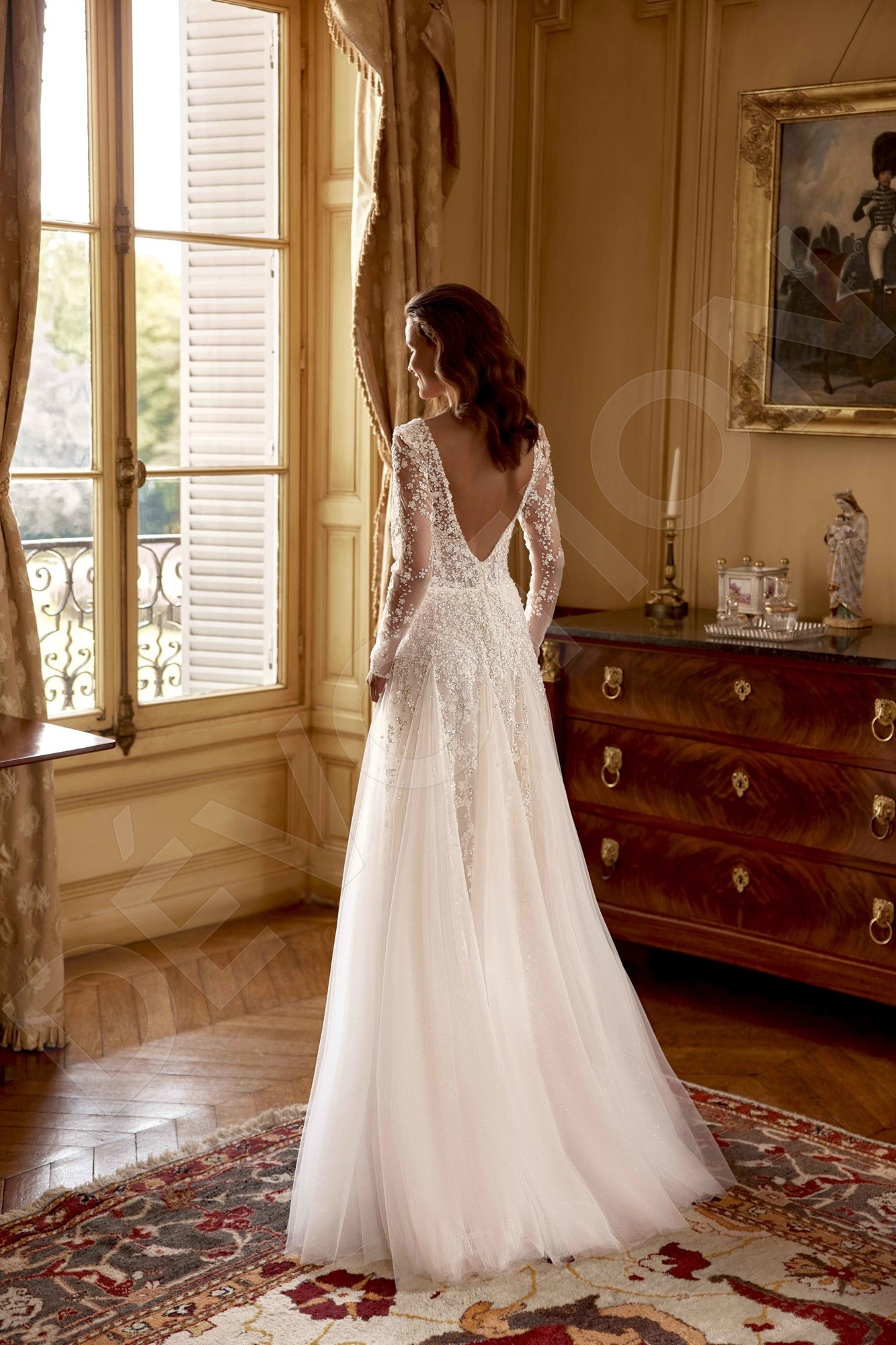 Leona A-line Deep V-neck Milk Wedding dress