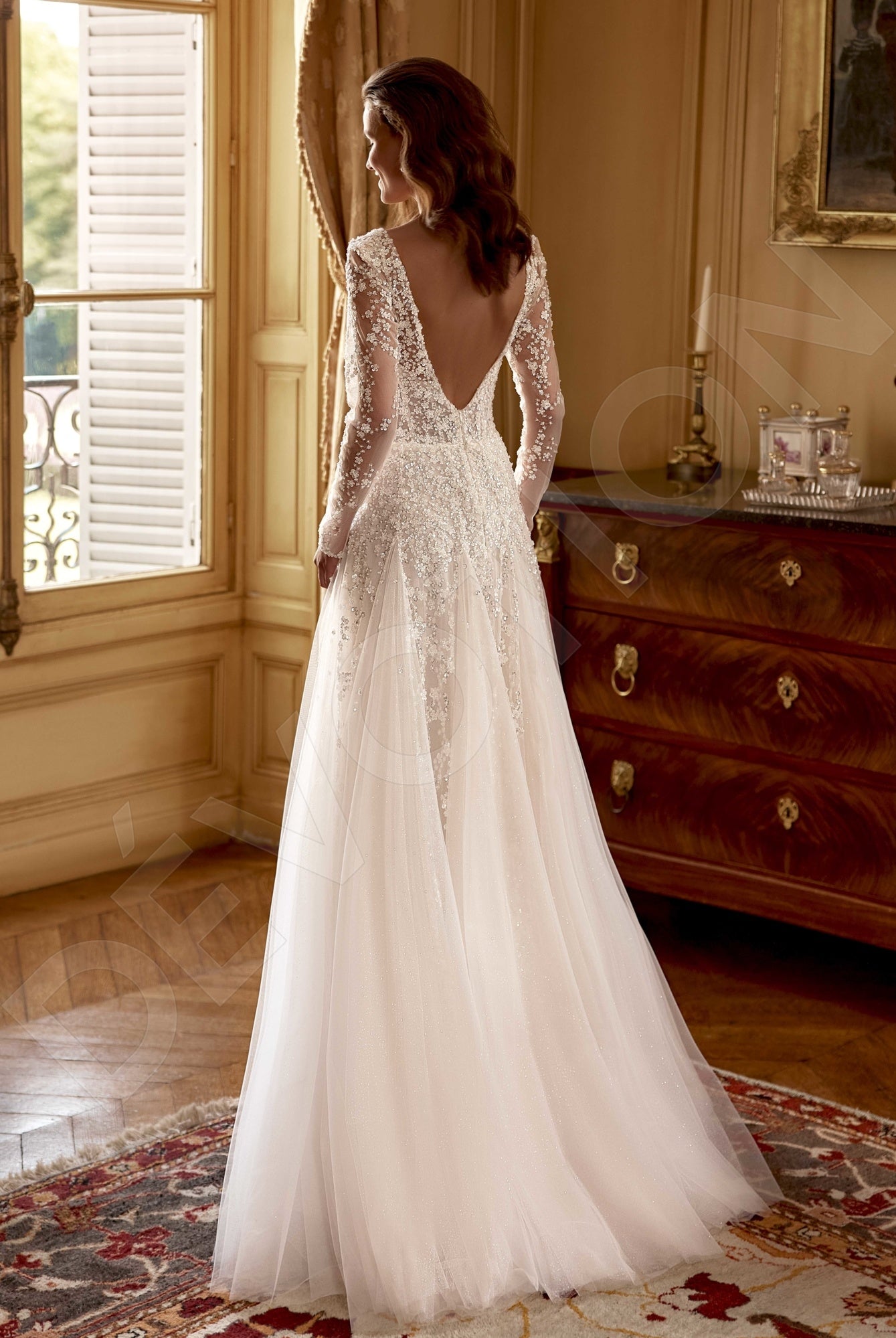 Leona A-line Deep V-neck Milk Wedding dress