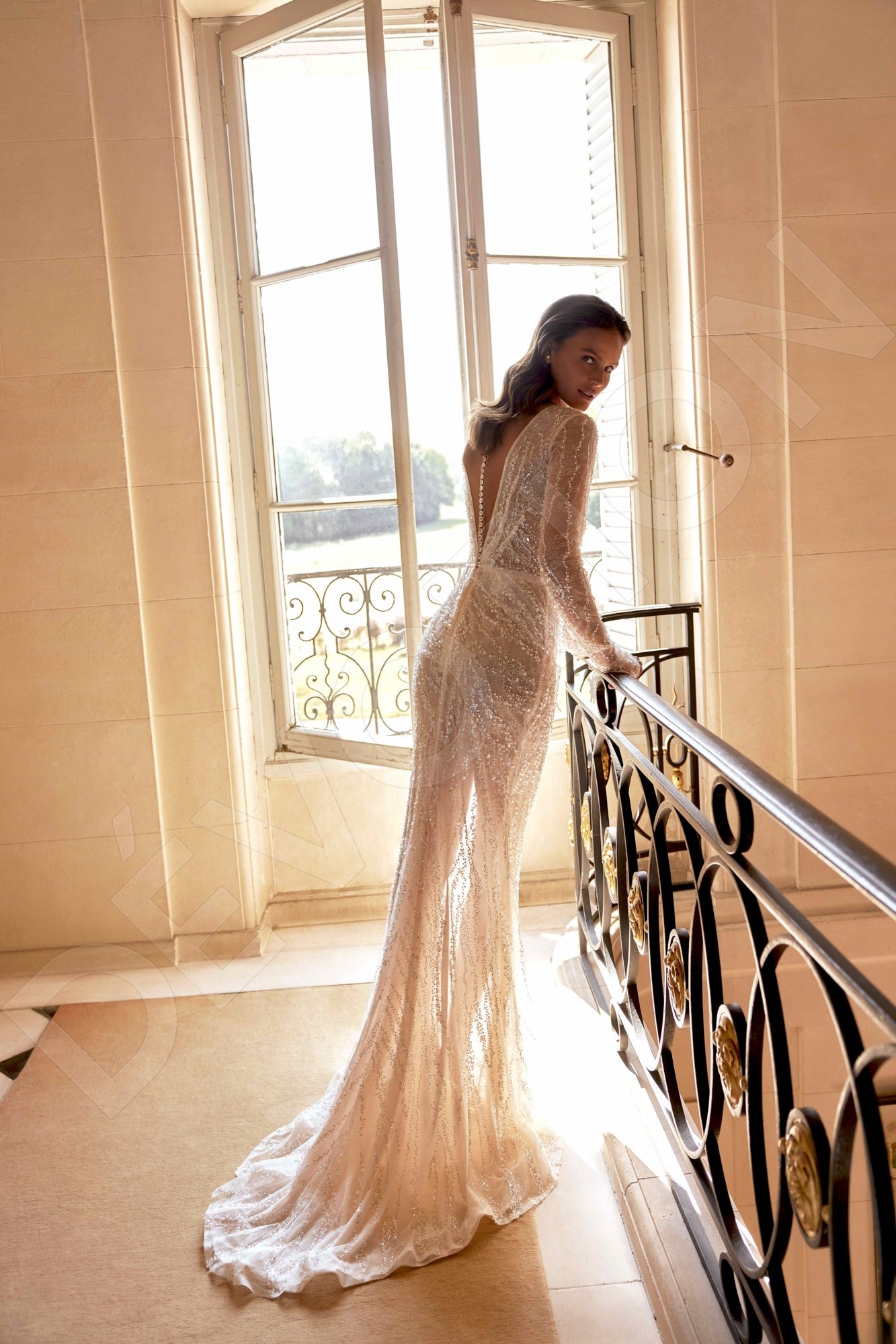 Muse Trumpet Mermaid Deep V Neck Milk Wedding Dress