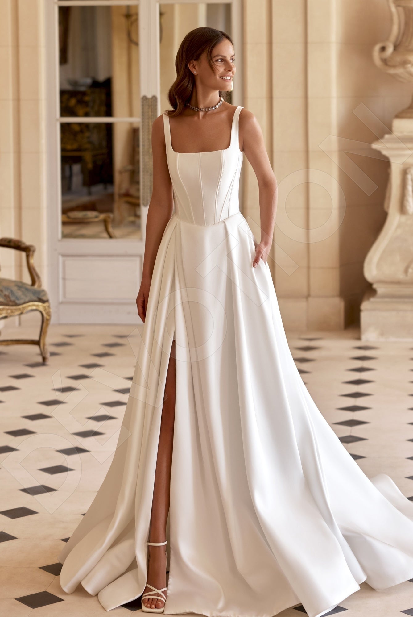 Veronela A-line Square Milk Wedding dress