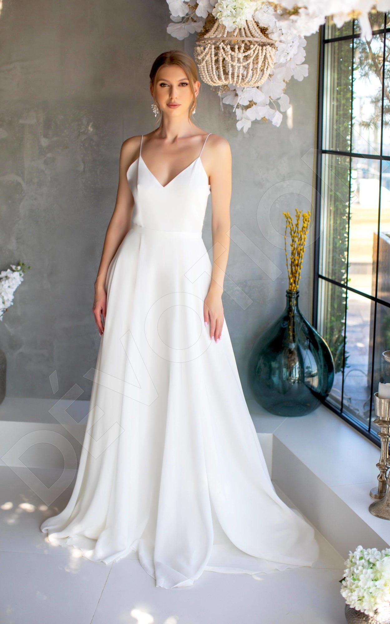 Angely A-line V-neck Milk Wedding dress