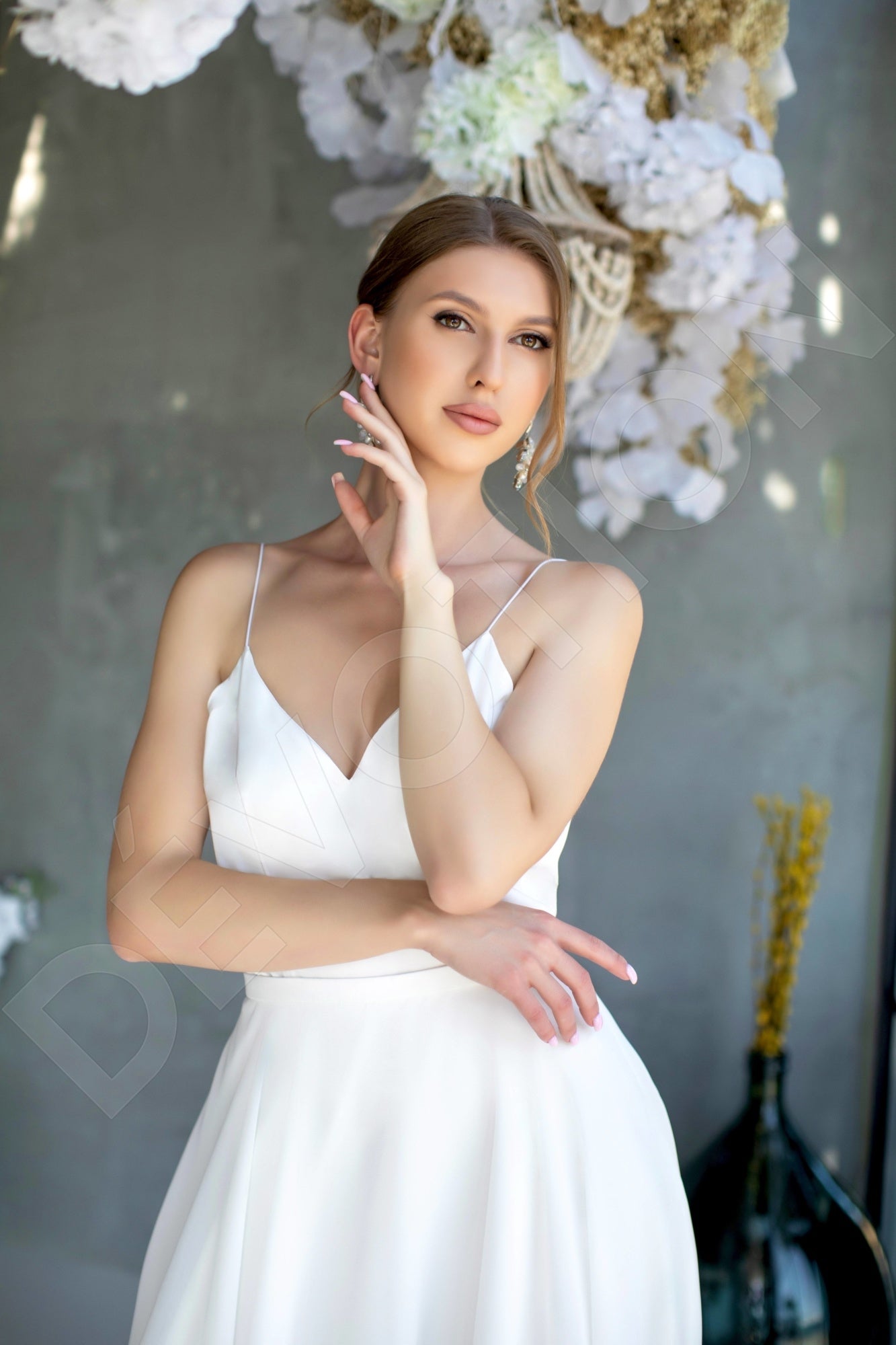 Angely A-line V-neck Milk Wedding dress