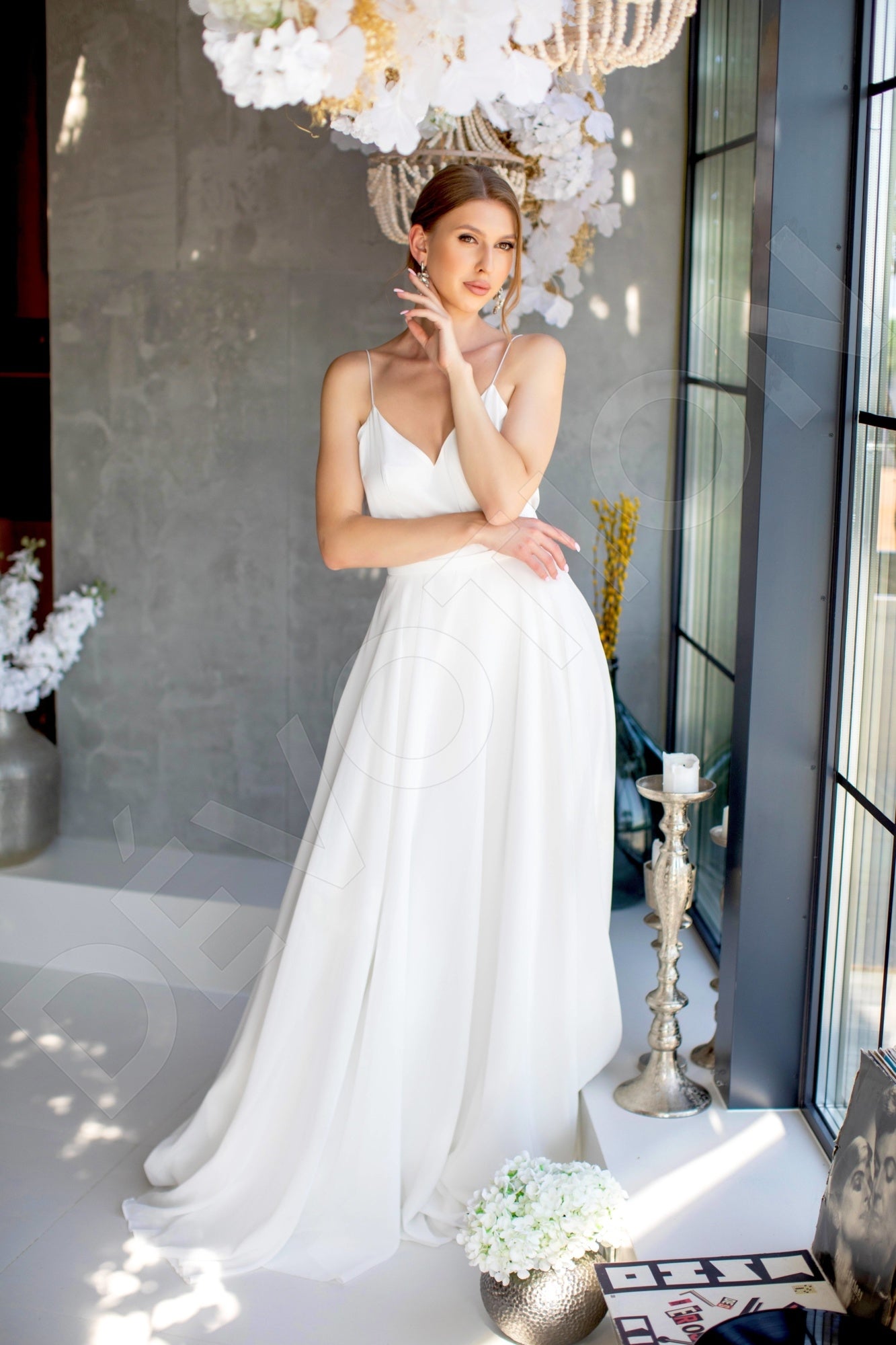 Angely A-line V-neck Milk Wedding dress