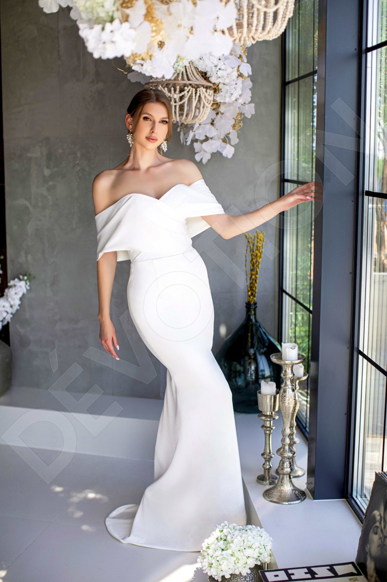 Francese Trumpet/Mermaid Off-shoulder/Drop shoulders Milk Wedding dress