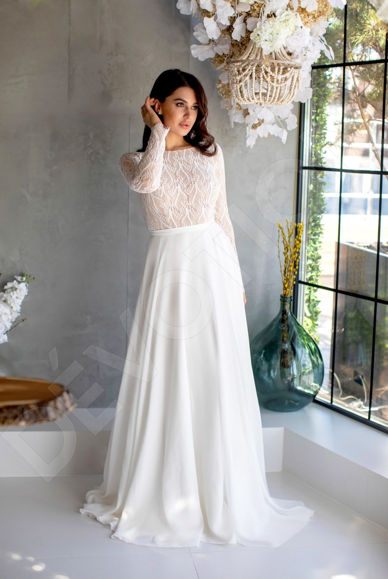 Peytona A-line Boat/Bateau Milk Wedding dress