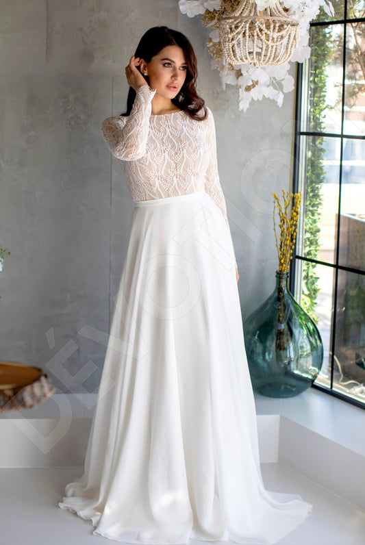 Peytona A-line Boat/Bateau Milk Wedding dress