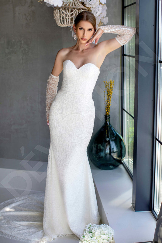 Victory Trumpet/Mermaid Sweetheart Milk Wedding dress