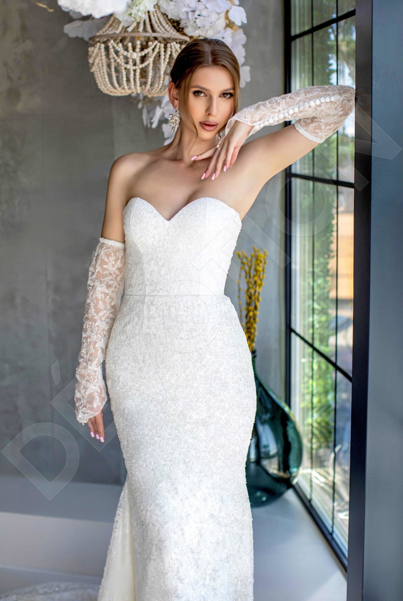 Victory Trumpet/Mermaid Sweetheart Milk Wedding dress