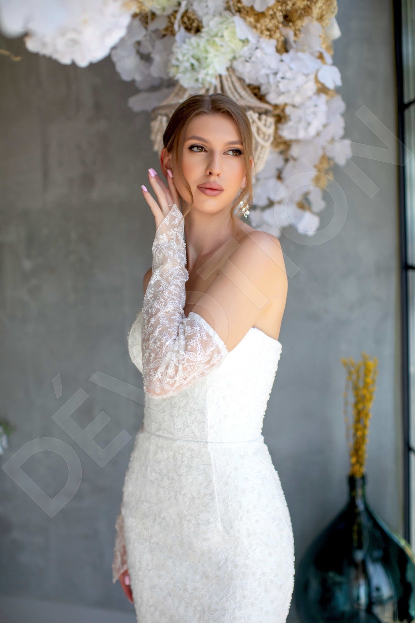 Victory Trumpet/Mermaid Sweetheart Milk Wedding dress