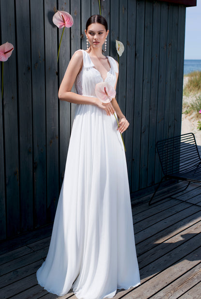 Kavili A-line V-neck Off White Wedding dress