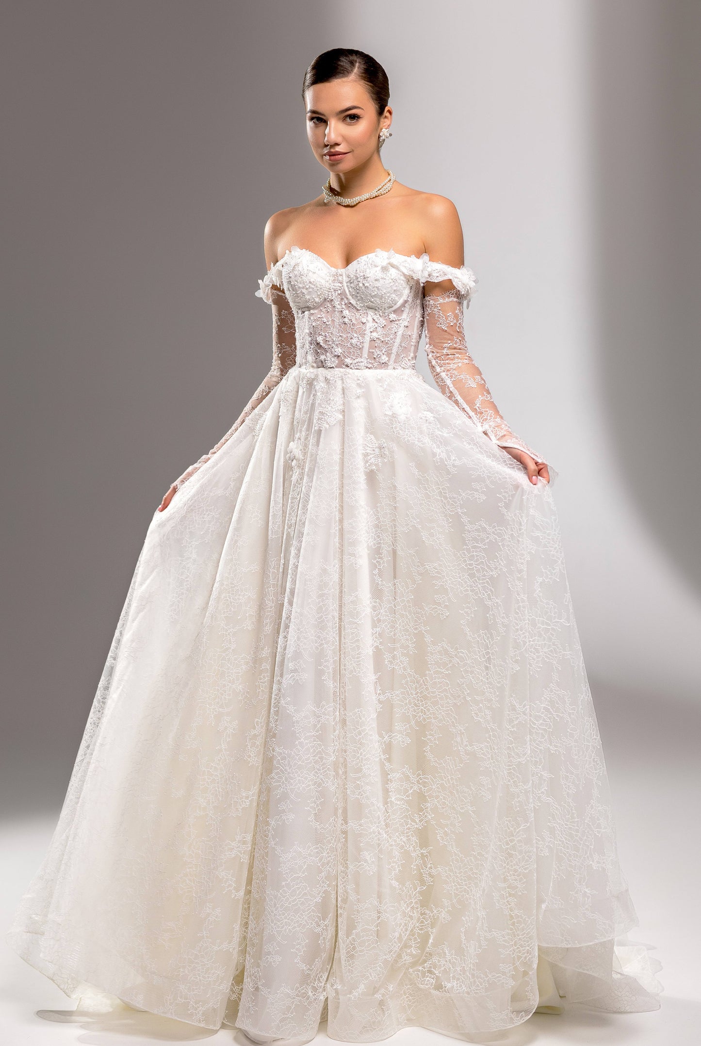 Charlize A-line Off-Shoulder/Drop Shoulders Milk/Nude Wedding dress