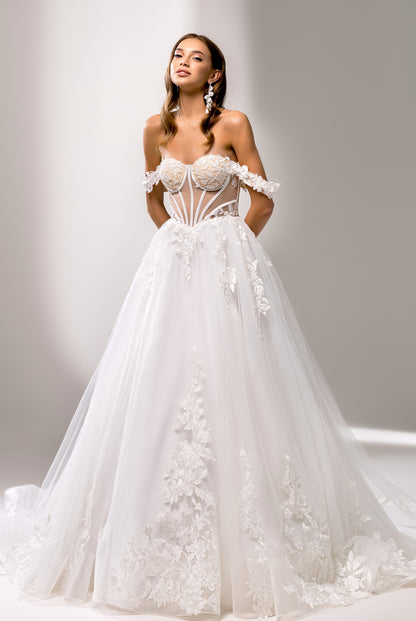 Antoinette A-line Off-shoulder/Drop shoulders Milk Wedding dress