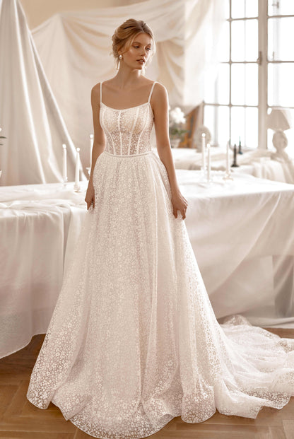 Elarana A-line Scoop Milk Wedding dress